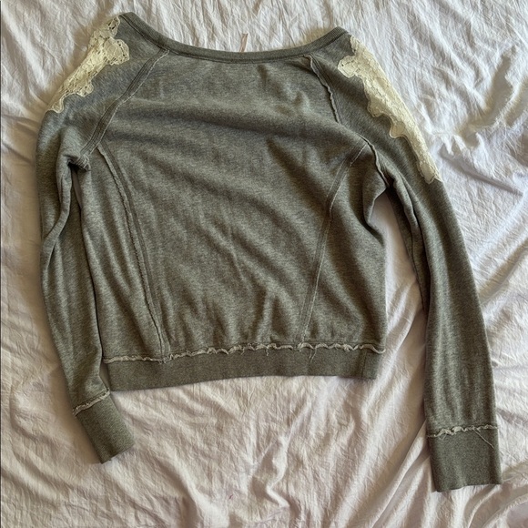 Free People Gray Cotton Top with Lace Detail - Picture 4 of 4